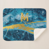 Couverture Sherpa Monogramme Géode Agate Gemstone Bleu et or (Devant (Horizontal))