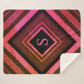 Couverture Sherpa Monogramme géométrique rose rustique Carré moderne (Devant (Horizontal))