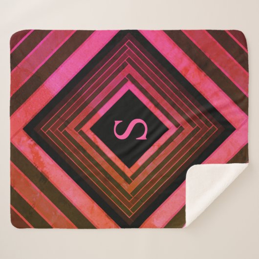 Couverture Sherpa Monogramme géométrique rose rustique Carré moderne (Devant (Horizontal))