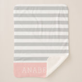 Couverture Sherpa Monogramme Gris et rose | Couleurs modifiables (Devant)