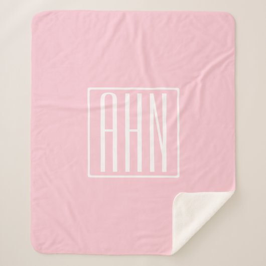 Couverture Sherpa Monogramme initial | Blanc sur rose clair (Devant)