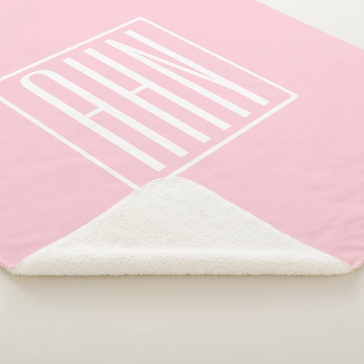 Couverture Sherpa Monogramme initial | Blanc sur rose clair (3/4)