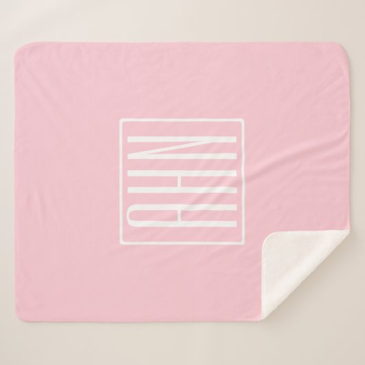 Couverture Sherpa Monogramme initial | Blanc sur rose clair (Devant (Horizontal))