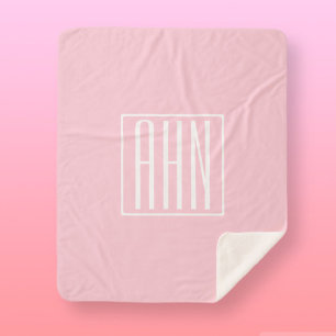 Couverture Sherpa Monogramme initial   Blanc sur rose clair