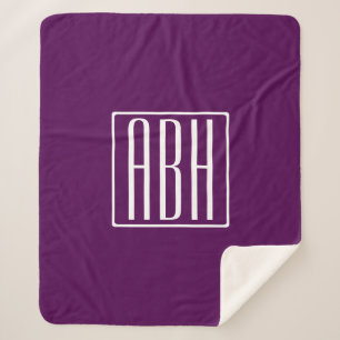 Couverture Sherpa Monogramme initial Blanc Sur Violet Profond
