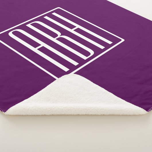 Couverture Sherpa Monogramme initial | Blanc Sur Violet Profond (3/4)