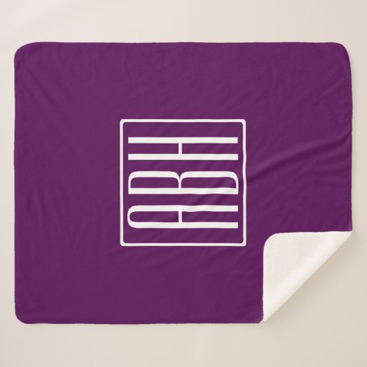 Couverture Sherpa Monogramme initial | Blanc Sur Violet Profond (Devant (Horizontal))