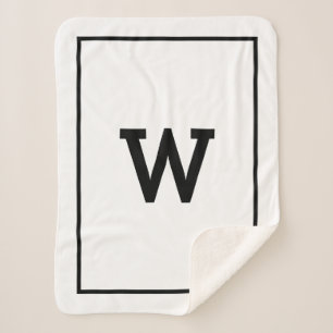 Couverture Sherpa Monogramme initial noir simple