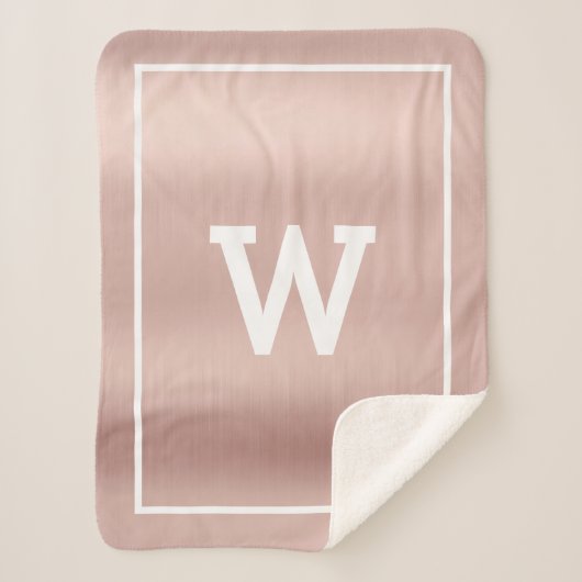 Couverture Sherpa Monogramme initial rose pâle simple Sherpa Blanche (Devant)