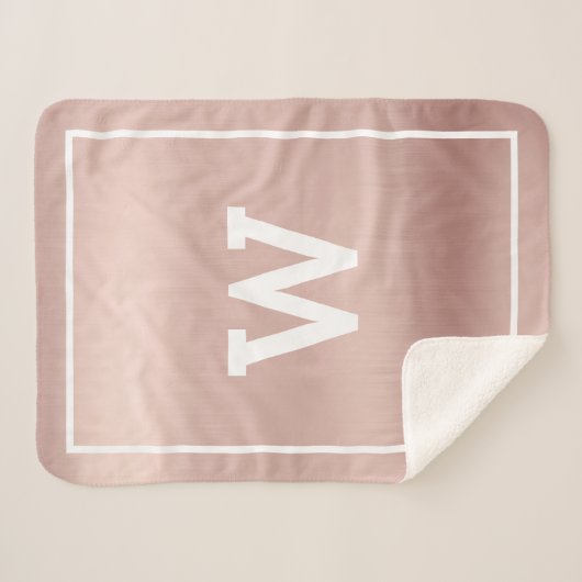 Couverture Sherpa Monogramme initial rose pâle simple Sherpa Blanche (Devant (Horizontal))