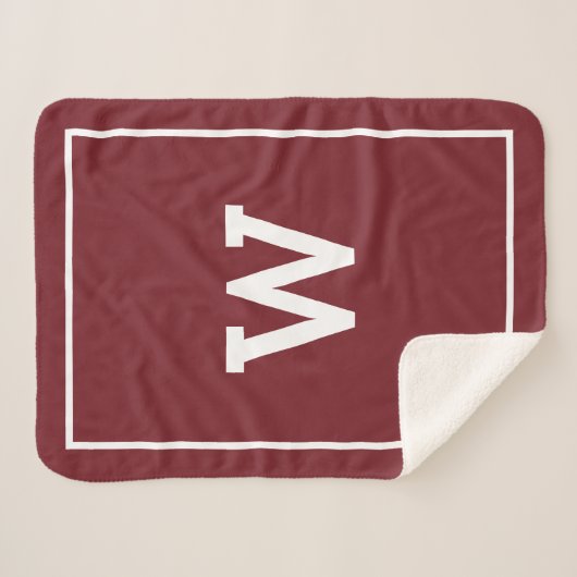 Couverture Sherpa Monogramme initial simple rouge Bourgogne (Devant (Horizontal))