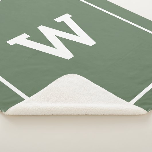 Couverture Sherpa Monogramme initial simple vert Sherpa Blanche (3/4)