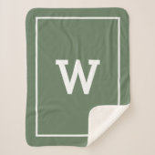 Couverture Sherpa Monogramme initial simple vert Sherpa Blanche (Devant)