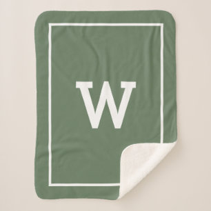 Couverture Sherpa Monogramme initial simple vert Sherpa Blanche