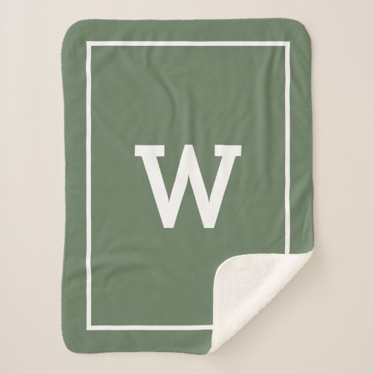 Couverture Sherpa Monogramme initial simple vert Sherpa Blanche (Devant)