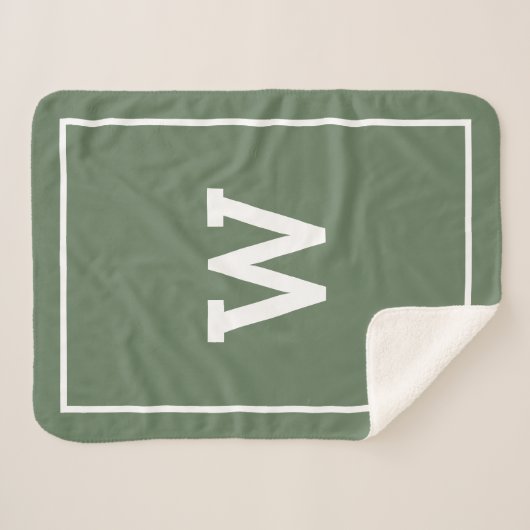 Couverture Sherpa Monogramme initial simple vert Sherpa Blanche (Devant (Horizontal))