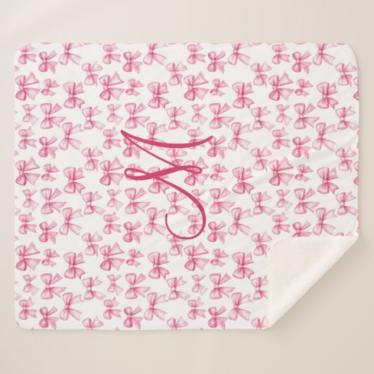 Couverture Sherpa Monogramme Initiale Bow rose Coquette Filles esthé (Devant (Horizontal))