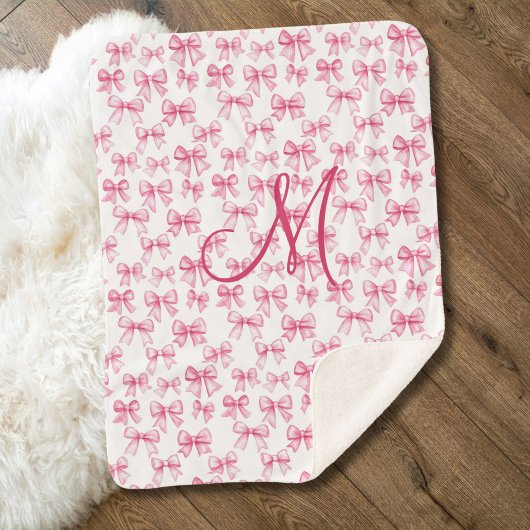 Couverture Sherpa Monogramme Initiale Bow rose Coquette Filles esthé