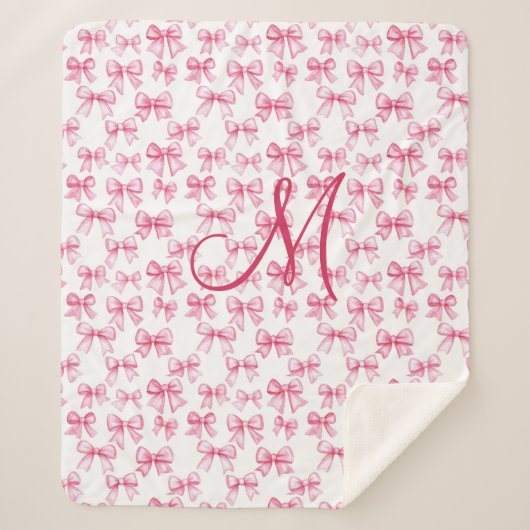 Couverture Sherpa Monogramme Initiale Rose Nœud Coquette Esthétique (Devant)