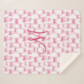 Couverture Sherpa Monogramme Initiale Rose Nœud Coquette Esthétique (Devant (Horizontal))