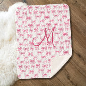Couverture Sherpa Monogramme Initiale Rose Nœud Coquette Esthétique