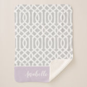 Couverture Sherpa Monogramme Lilac et Grey Trellis | Couleurs modifi (Devant)