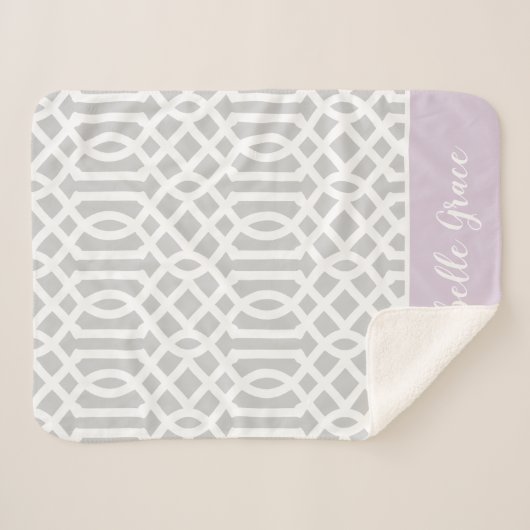 Couverture Sherpa Monogramme Lilac et Grey Trellis | Couleurs modifi (Devant (Horizontal))