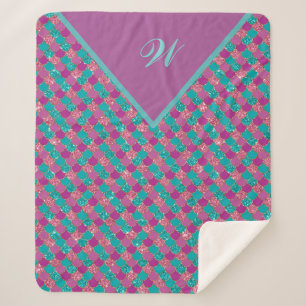 Couverture Sherpa Monogramme Magenta Purple Pink Turquoise Sirène