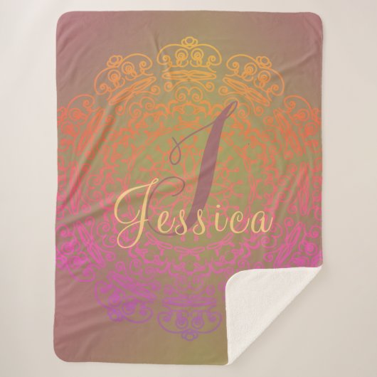 Couverture Sherpa Monogramme Mandala défraîchi (Devant)