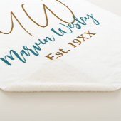 Couverture Sherpa Monogramme marron bleu turquoise année simple mini (3/4)