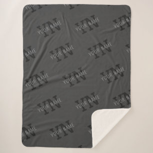 Couverture Sherpa Monogramme moderne Carrelé gris foncé Nom/autre te