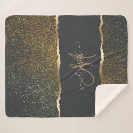 Couverture Sherpa Monogramme moderne Elegant Gold Touch (Devant (Horizontal))