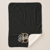 Couverture Sherpa Monogramme moderne élégant Nom Black Gold Script (Devant)