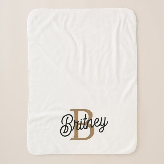 Couverture Sherpa Monogramme moderne élégant Nom Black Gold Script (Devant)