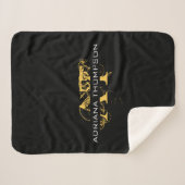 Couverture Sherpa Monogramme moderne en noir et or (Devant (Horizontal))