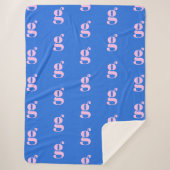 Couverture Sherpa Monogramme Moderne Lettre Initiale Bleu Clair Rose (Devant)