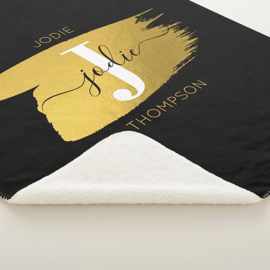 Couverture Sherpa Monogramme moderne noir et or (3/4)