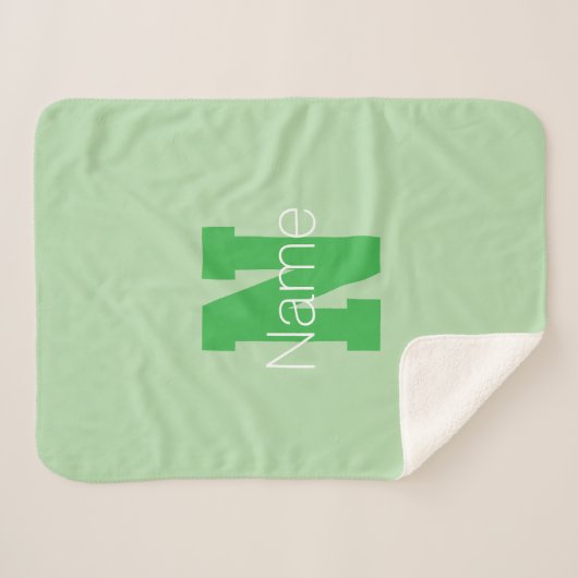 Couverture Sherpa Monogramme moderne | Pale & Kelly Green (Devant (Horizontal))