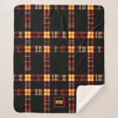 Couverture Sherpa monogramme moderne rouge plaid, jaune brun (Devant)