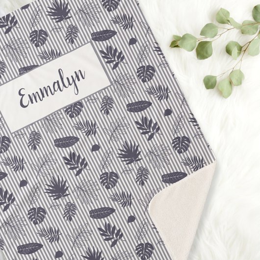 Couverture Sherpa Monogramme Motif de la bande verte tropicale | Vio