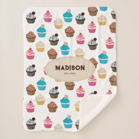 Couverture Sherpa Monogramme Motif de petits gâteaux colorés (Devant)