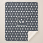 Couverture Sherpa Monogramme Noël Blanc Neige Cristal Bleu foncé (Devant)
