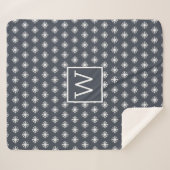 Couverture Sherpa Monogramme Noël Blanc Neige Cristal Bleu foncé (Devant (Horizontal))