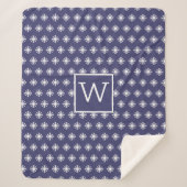Couverture Sherpa Monogramme Noël Blanc Neige cristal Marine Bleu (Devant)