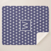 Couverture Sherpa Monogramme Noël Blanc Neige cristal Marine Bleu (Devant (Horizontal))