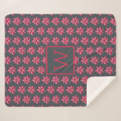 Couverture Sherpa Monogramme Noël Rouge Poinsetta Floral Hors Noir (Devant (Horizontal))