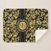 Couverture Sherpa Monogramme noir et or Damas (Devant (Horizontal))