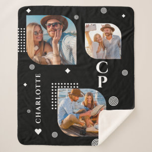 Couverture Sherpa Monogramme Nom 3 Photo Collage tendance