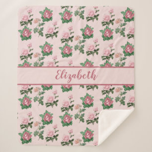 Couverture Sherpa Monogramme Nom Roses Roses Fleuris Shabby Chic