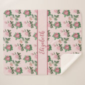 Couverture Sherpa Monogramme Nom Roses Roses Fleuris Shabby Chic (Devant (Horizontal))